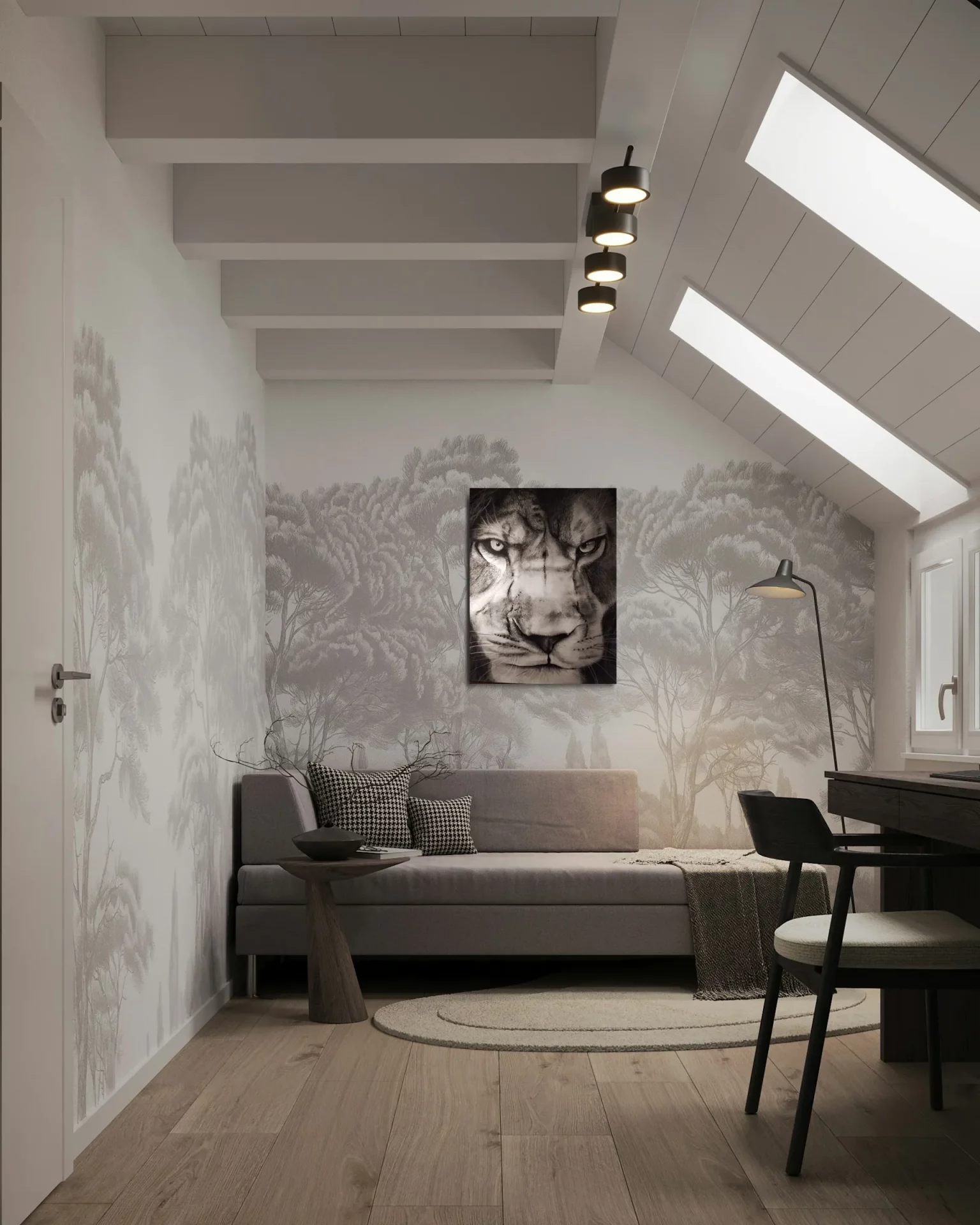 Lion de Richard Lubert dans un décor