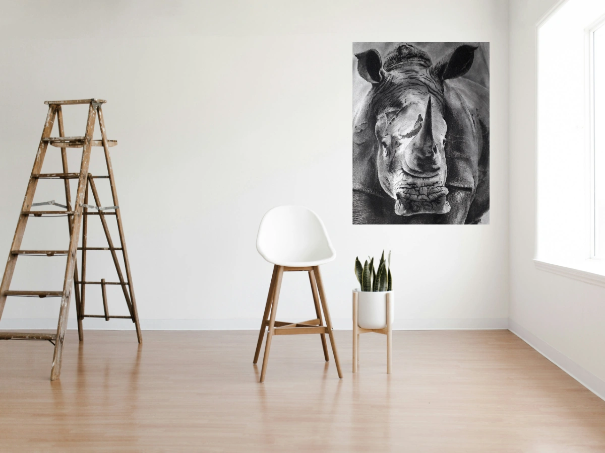 Rhinocéros de Richard Lubert dans un décor