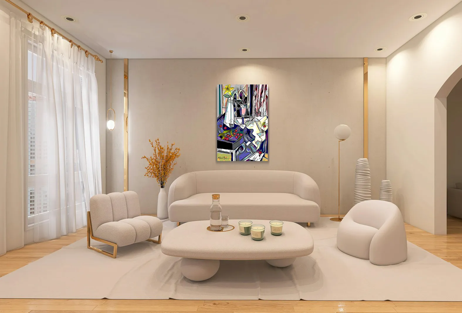 Lys jaune et cerises de Marcio Melo dans un décor