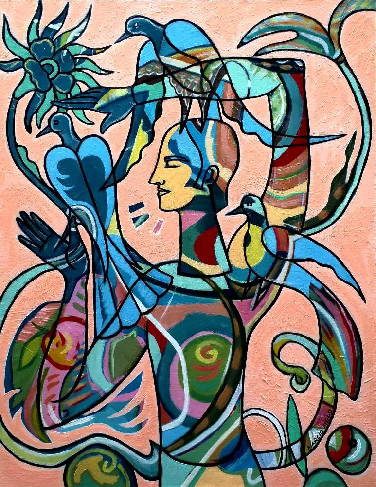 Oeuvre de Marcio Melo avec oiseaux