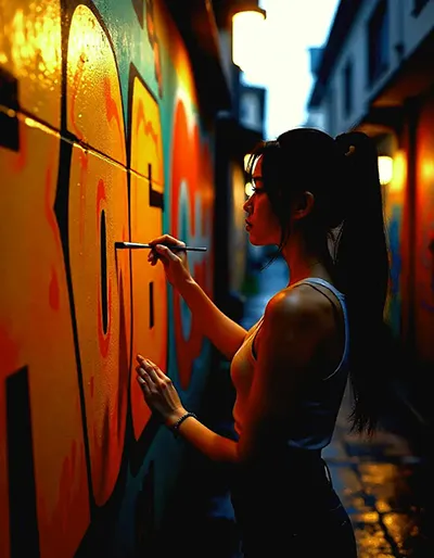 Jeune fille faisant de la peinture street art Jeune fille faisant de la peinture street art