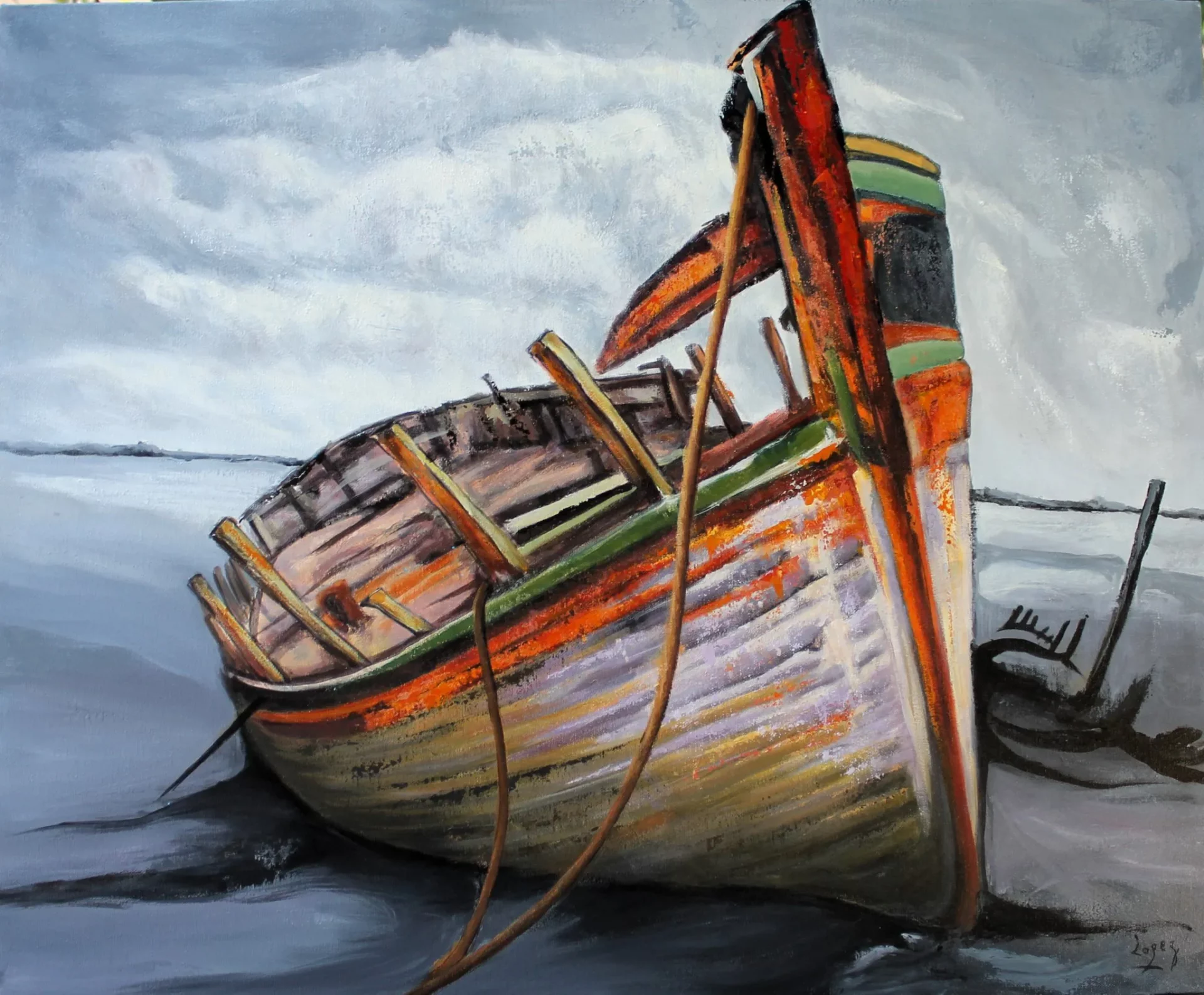 Œuvre de Jean-Luc Lopez avec barque